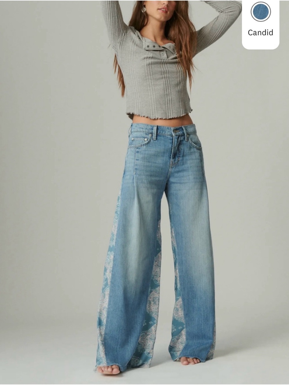 Laura Ashley x Lucky Brand Light Blue Wide-Leg Jeans with Patchwork Panels